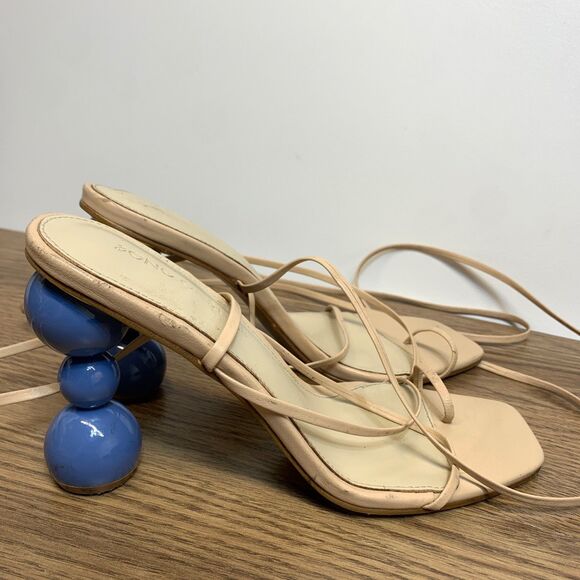 Song Of Style Square Toe Heels Womens Sz 10 Blue Bauble Heels And Lace Up Straps - Picture 1 of 10